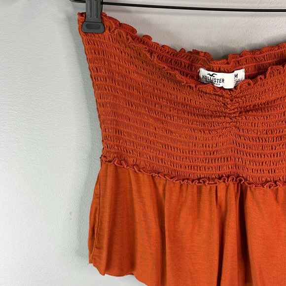 HOLLISTER Rusty Burnt Orange Strapless Tube Top Cropped Smock Peplum Size M - Picture 3 of 10